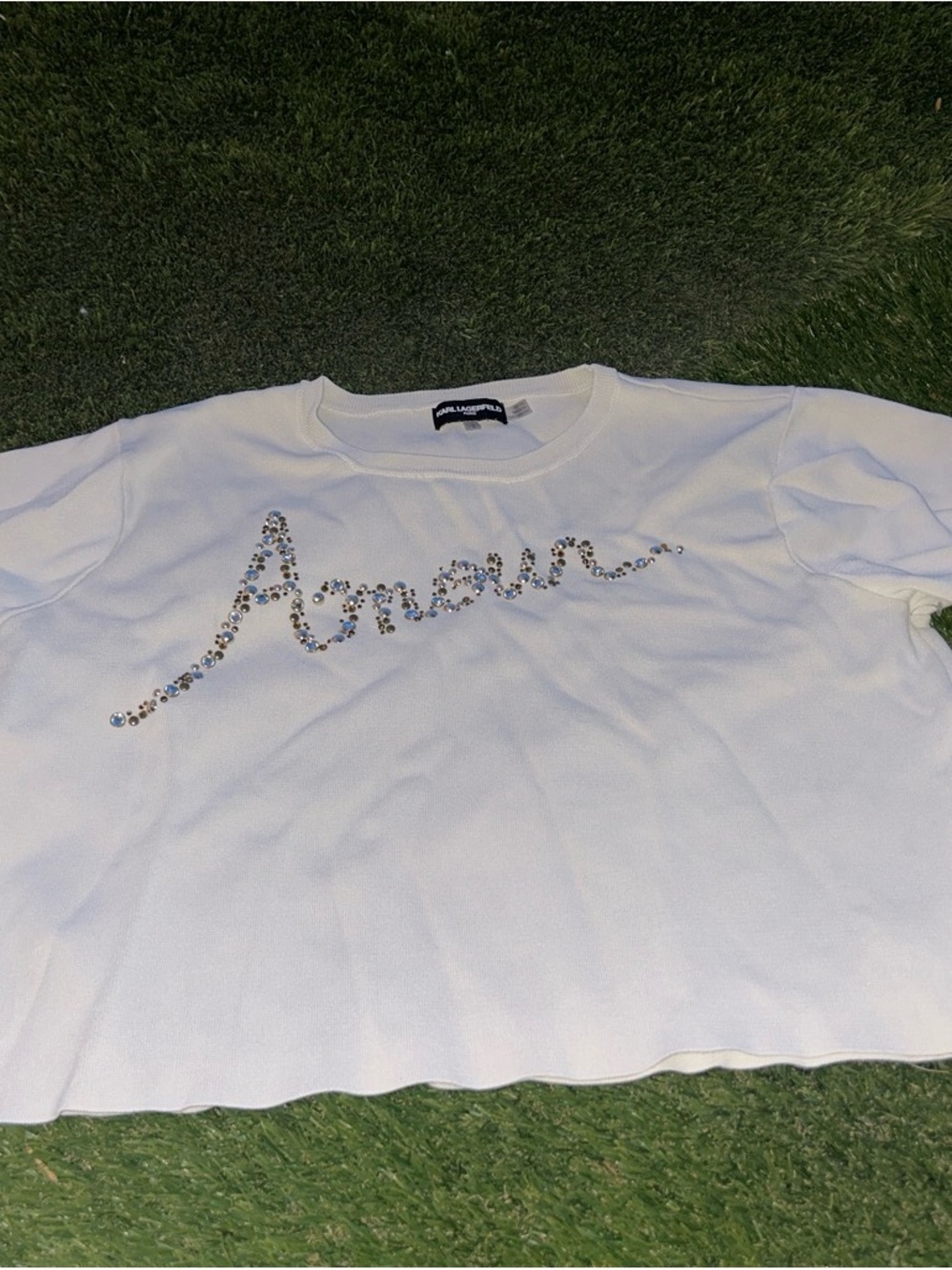 Karl Lagerfeld White Crewneck Sweater with Black Label